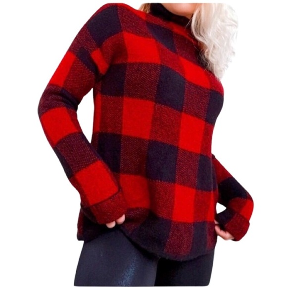 TAHARI Buffalo Plaid Wool Blend Mock Turtleneck Sweater - Picture 1 of 5